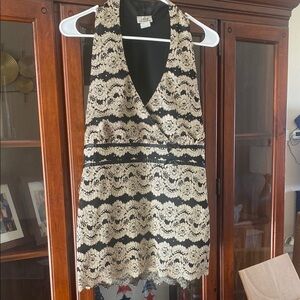 Sleeveless Black & Gold Lace-Overlay Top